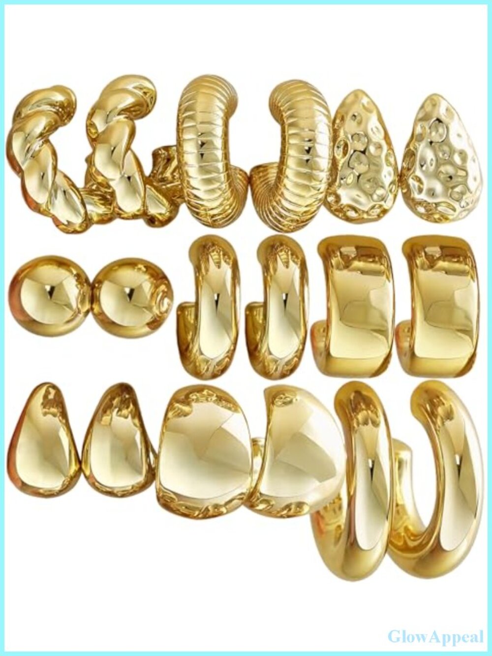 36 Pairs Gold Hoop Earrings Set for Women – Hypoallergenic Alloy, Multiple